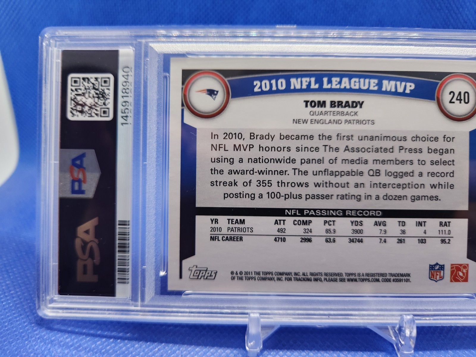 2011 TOM BRADY Topps  #240 PSA 6 (2025 grade-UNDER GRADED) view 6