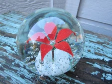 Wheaton Village Holiday Christmas Paperweight Hand-Blown Glass Vtg Poinsettia