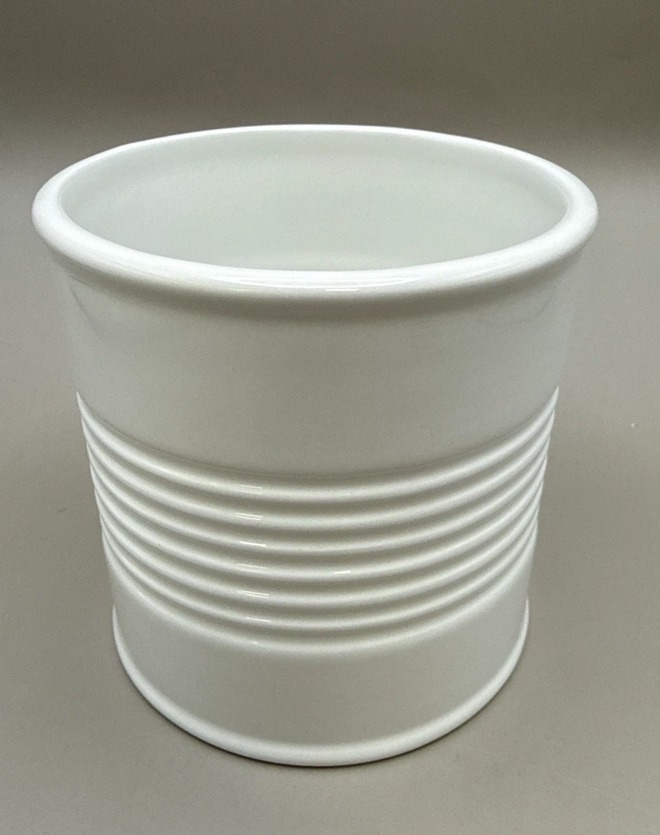 White Ceramic Canister Ribbed Modern Minimalist 5” Kitchen Storage Jar Unmarked