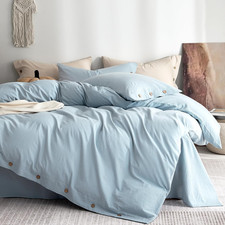 JELLYMONI 100 Washed Cotton Duvet Cover Twin   Soft, Breathable Linen-Look Bedd