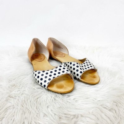 Anthropologie Latigo 7.5M Womens White/Black Polka Dot Mollee D'Orsay Flats