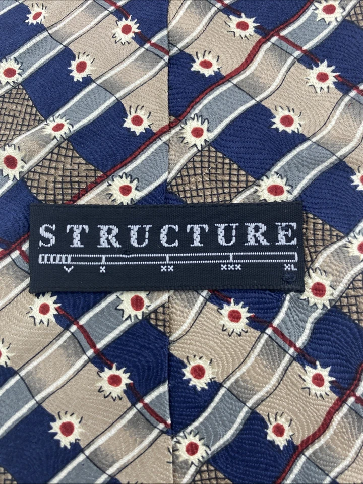 Structure Blue And Cream Silk Tie - Image 3 of 4