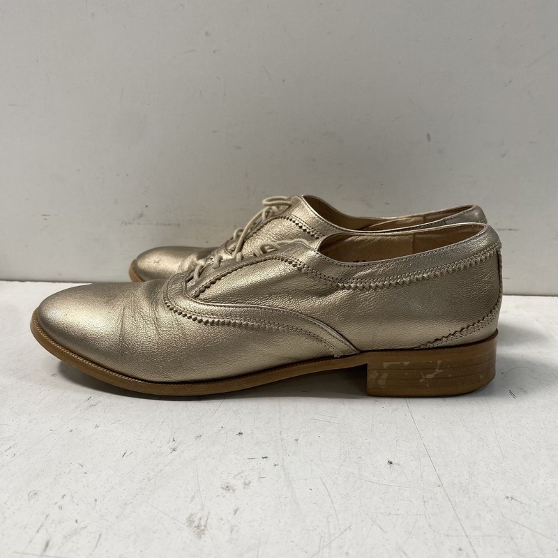 Hobbs London Metallic Gold Leather Lace-Up Oxfords Women's Size 7.5
