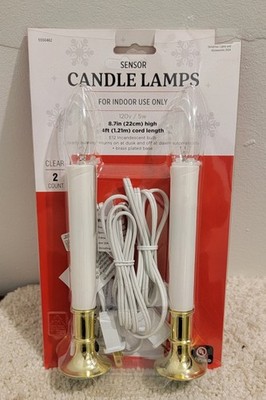 Sensor Candle Lamps 2 Count 8.7in Brass Plated Base Plug-In E12 Clear Light