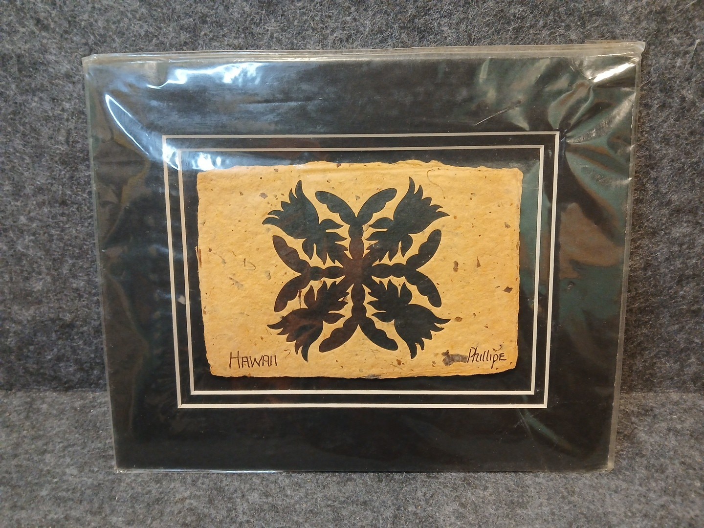 Vintage Phillipe Miller Hawaii Woodblock Print - Hawaiian Quilt Motif - Handmade