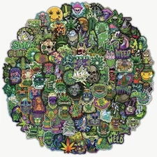 50pcs Weed Stickers Cannabis 420 Green Leaf Smoking Vinyl Decals US Seller
