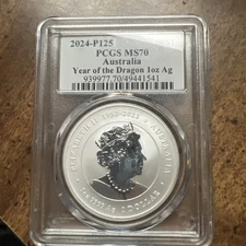 2024-P125 $1 Australia 1 oz Silver Lunar Year of the Dragon PCGS MS 70