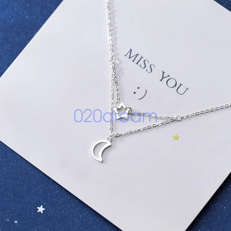 925 Sterling Silver Pendant Necklace 1.3mm Trace Chain Star & Moon Extend Adjust - Image 3 of 4