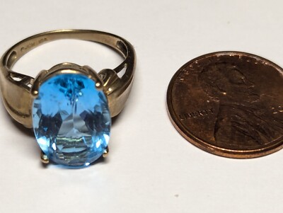 VINTAGE 10K YELLOW GOLD BLUE TOPAZ RING SIGNED JCM 10K SIZE 6 Jacmel Mauritus