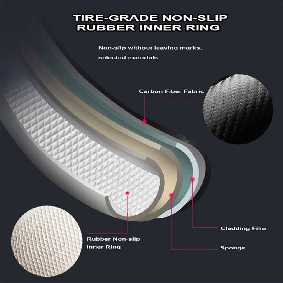 For Toyota Honda Car Steering Wheel Cover Protector 15" Rubber Carbon Leather — 第 4/4 张图片