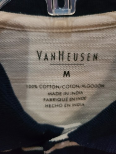 Van Heusen Nen's Blue Striped Collared Polo Shirt Sz Med - Picture 2 of 11