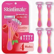 SKINTIMATE QUATTRO FOR WOMEN 4CT DISPOSABLE RAZOR RASBERRY RAIN SCENT