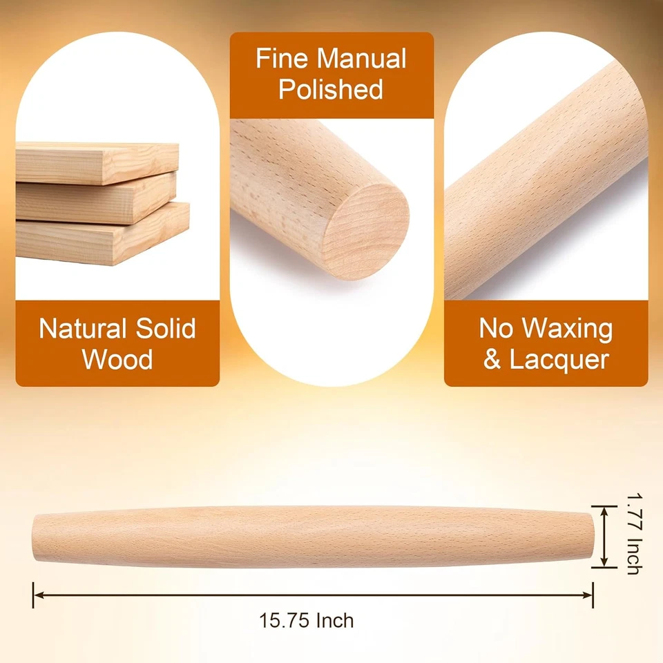 AISOSO French Rolling Pin, 15.75 Inches Wood Rolling Pins for Baking, Extra Long Foto 2 de 4
