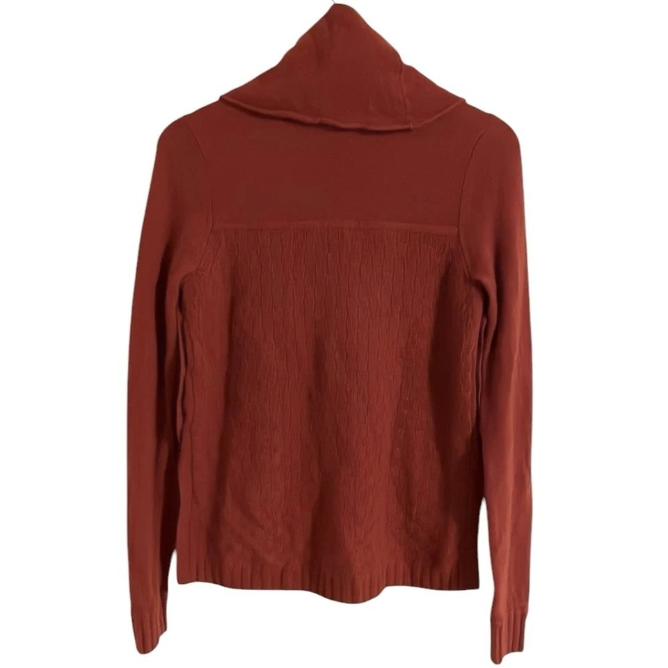 Suéter Blanco + Warren Cachemira Capucha Cuello Tejido Naranja Quemado Mujer Pequeño Foto 2 de 4