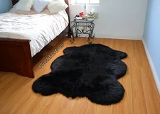 Shag Throw Rug Carpet 5' Luxury or Rustic Lodge Cabin Black Sheepskin Bear 006