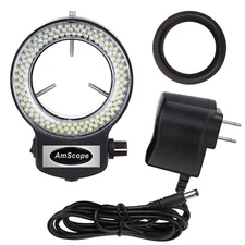 AmScope Microscope Ring Light 144-LED Adjustable+Compact +Adapter w Black Finish