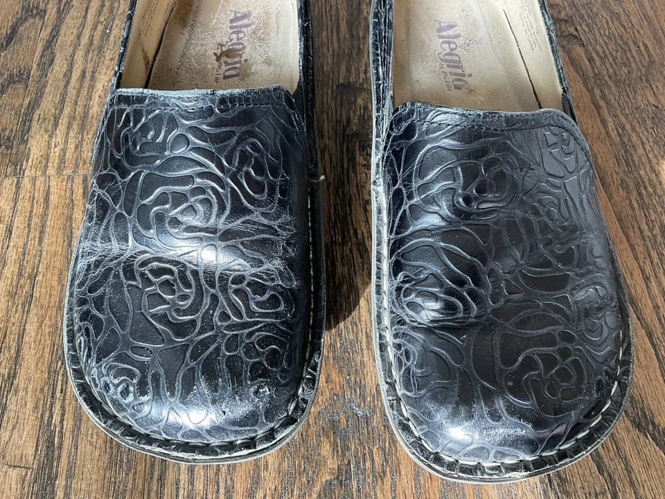 Zuecos sin cordones Alegria Deb-533 de cuero negro rosa en relieve para mujer talla 38/7,5-8 Foto 3 de 4