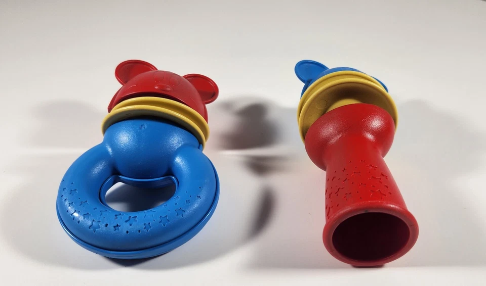 LOT OF 2 TOY RATTLES MICKEY MOUSE HEAD GREEN TOY HAND TAMBOURINE STYLE - Image 4 of 4