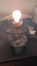 Accurate Castings Hurricane Lamp Floral Hand Painted Working Condition No Shade