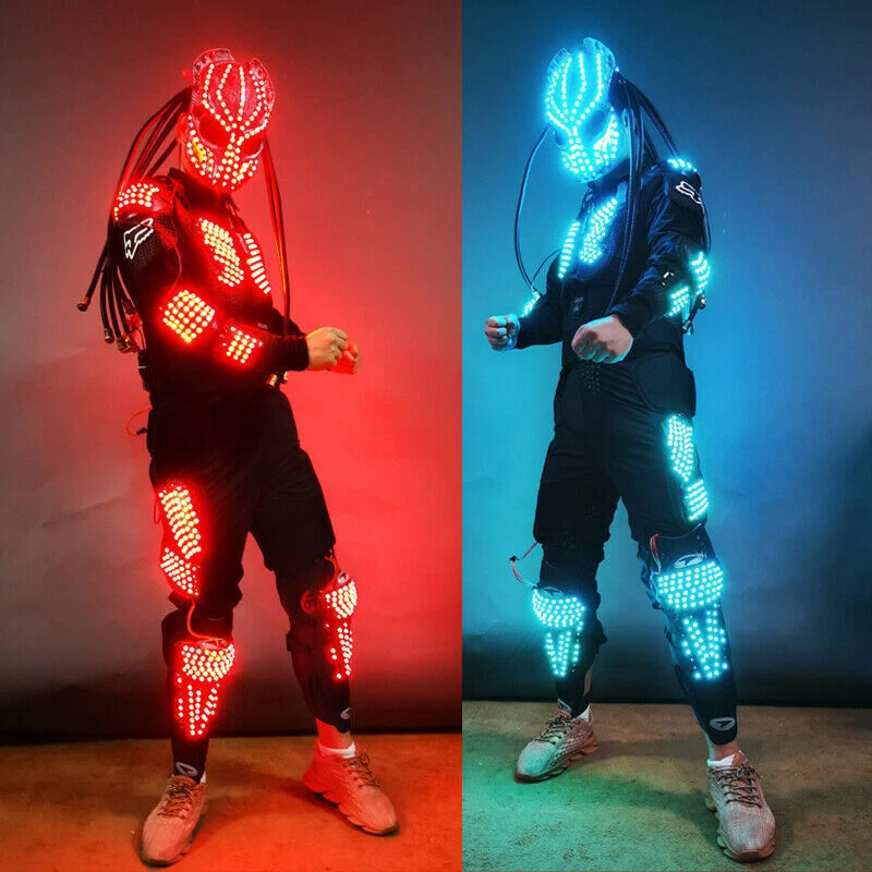 LED Robot Predator Helmet Costume Suit Bar Party Show Glow Light Clothing Set - Bild 2 von 4
