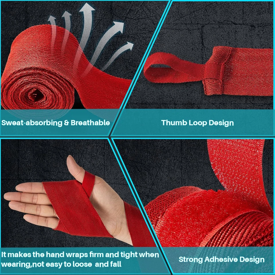 Envolturas de manos Boxeo 98"/196" Muñequeras Puño Guantes interiores MMA, Muay Thai PAR Foto 2 de 4