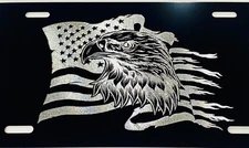 DEEP Engraved US USA Flag Eagle Patriotic Car Tag Etched Vanity License Plate