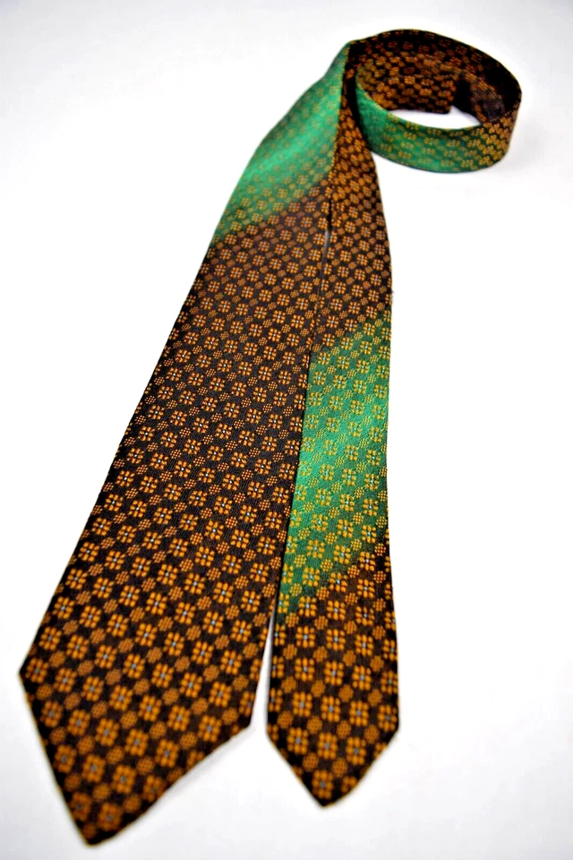 Corbata de Colección Años 60 Marrón Margarita Foulard con Raya Bloque Brillo Verde 55" x 2.25" Foto 2 de 4