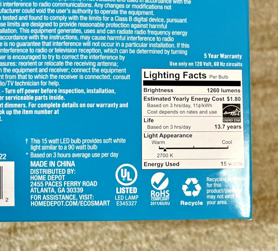 EcoSmart 90-Watt Equivalent BR30 Dimmable LED Light Bulb, Soft White (2-Pack) - Image 4 of 4