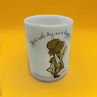 Vintage 72 Green Bonnet HOLLY HOBBIE American Greetings Federal Milk Glass Mug