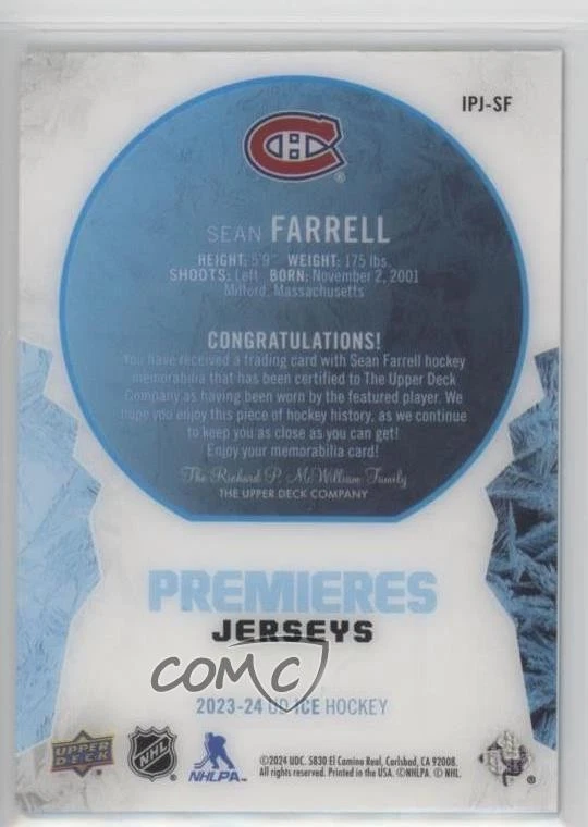 2023-24 Upper Deck Ice Ice Premieres Jerseys Sean Farrell #IPJ-SF Rookie RC - Image 2 of 2