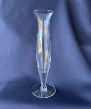Vintage 1970s Fluted Solid Clear Glass 8" Bud Vase w/Footed Base