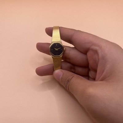 Accurist Watch Womens Gold Tone Black Dial Quartz Octagonal Case Japan 6600 001