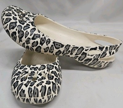 Crocs Kadee Womens Size 7 Ballet Flats Snow Leopard Animal Print Slip On Shoes