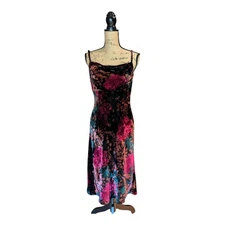 90s Monsoon Velvet Rose Dress UK 8/10 (US 6)