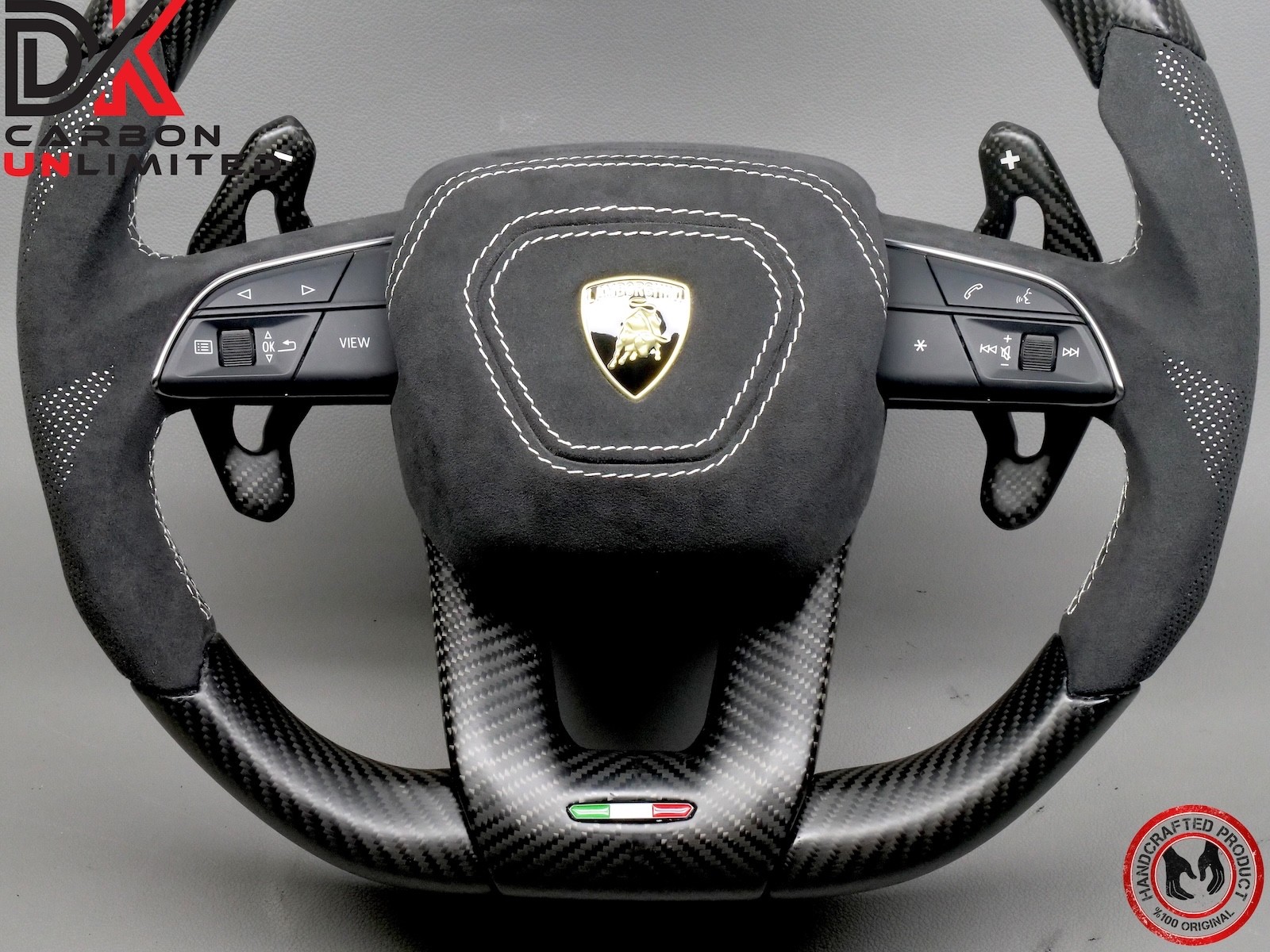 Lamborghini Urus S White Ring Alcantara Matte Satin Carbon Fiber Steering Wheel
