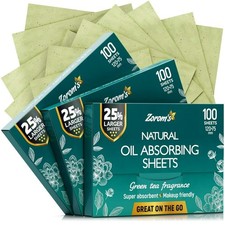 Natural Green Tea Oil Blotting Sheets for Face - 25 Larger Sheets - 3 Pack of