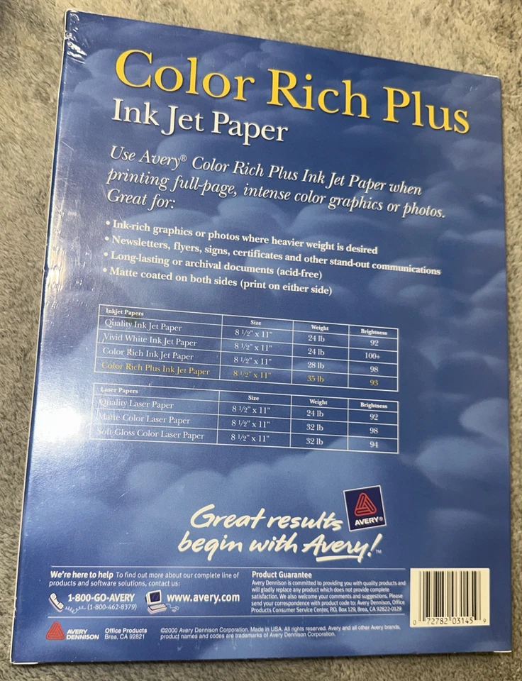 Avery 3145 Heavyweight Matte Color Rich Ink Jet Paper (50 sheets) Factory Sealed - Image 2 of 3