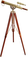 Vintage Maritime Anchor Master Telescope Shiny Brass Adjustable Wooden Tripod