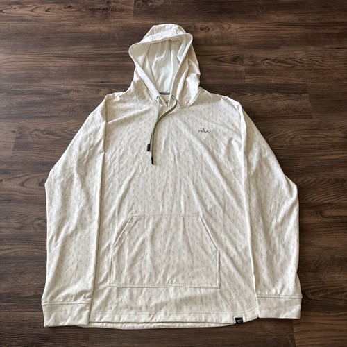 Primo Mens White Long Sleeve Pockets Drawstring Pullover Hoodie Size 2XL Stretch