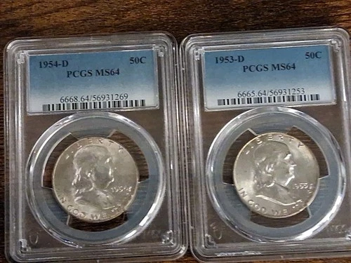 1953-D & 1954-D Franklin Half Dollar Set PCGS Graded MS 64
