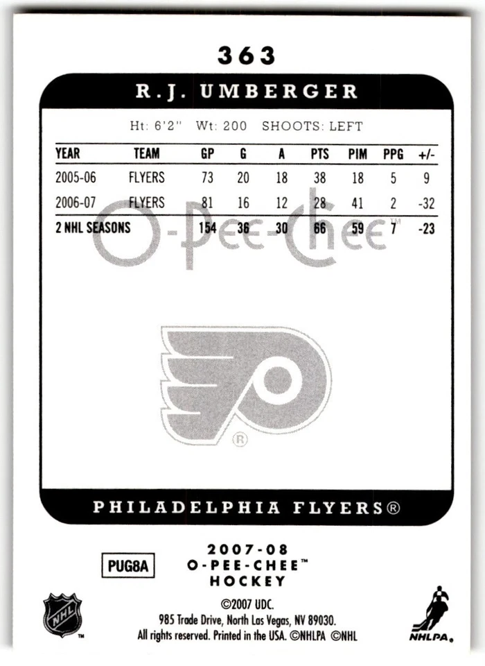R.J. Umberger 2007-08 O-Pee-Chee Micromotion #363 Philadelphia Flyers - Image 2 of 2