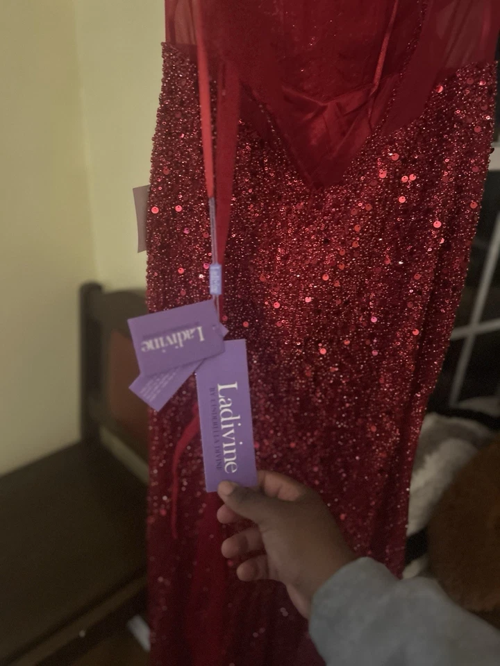 Gorgeous Lotus Gown Red Beaded Strapless Gown - Image 3 of 4