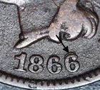 1866/6 INDIAN HEAD CENT - With BOLD REPUNCHED DATE - FINE Details