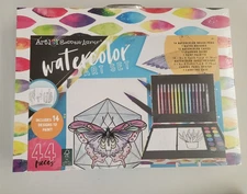 Watercolor Art 44 Piece Set, with Carrying Case Art 101 Budding Artist NEW