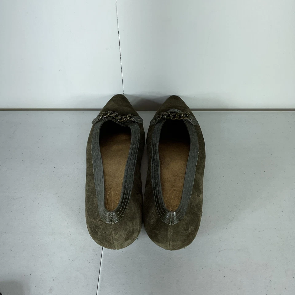 De colección Talbots Gamuza Oliva Mary Jane Planos Mujer’s 9.5 Punta Puntera Cadena Foto 3 de 4