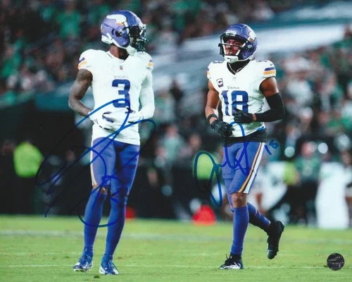 Justin Jefferson & Jordan Addison Dual Signed Minnesota Vikings 8x10 Photo COA