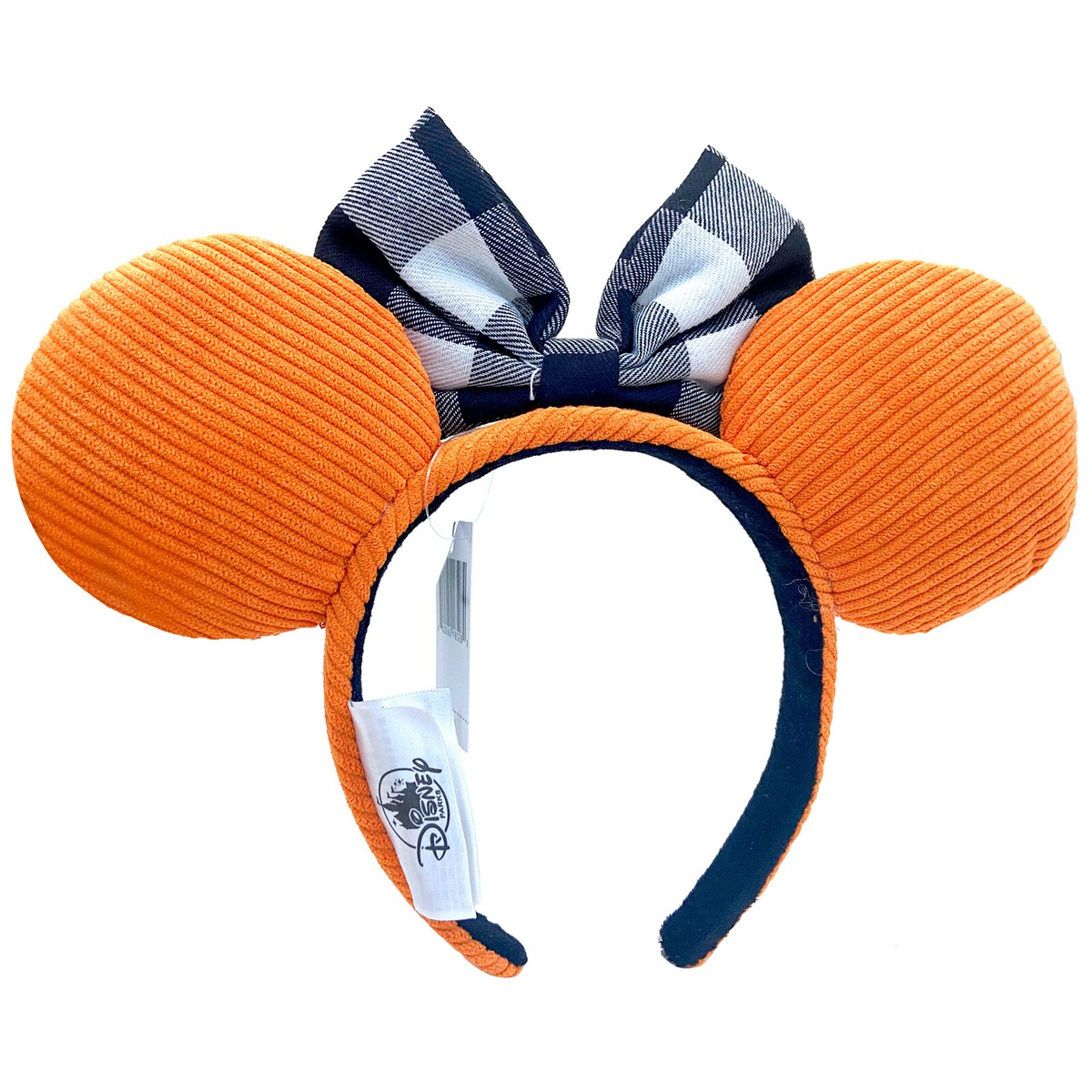 Black White Check Orange Corduroy Disney Parks Ears Headband  display picture 2