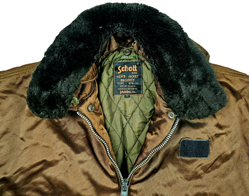 *HOT VTG Men's SCHOTT SECURITY TYPE 978-31 FUR QUILTED LINED BROWN COAT Jacket L - Picture 1 of 14