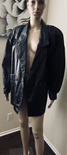 NWT G Leather Oversized Shoulder Pad VINTAGE RETRO 100% Leather Jacket Coat S M - Picture 4 of 15