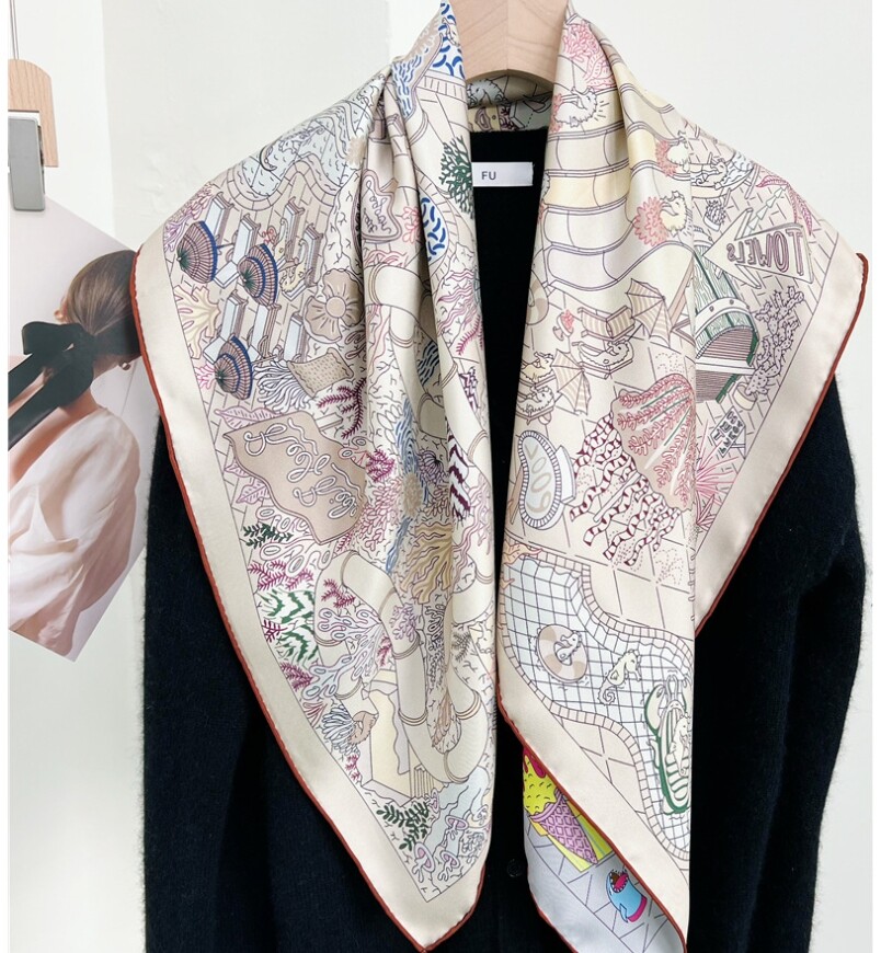 Pure 18 Momme Twill Silk Scarf Bandanna Paradise Print 35